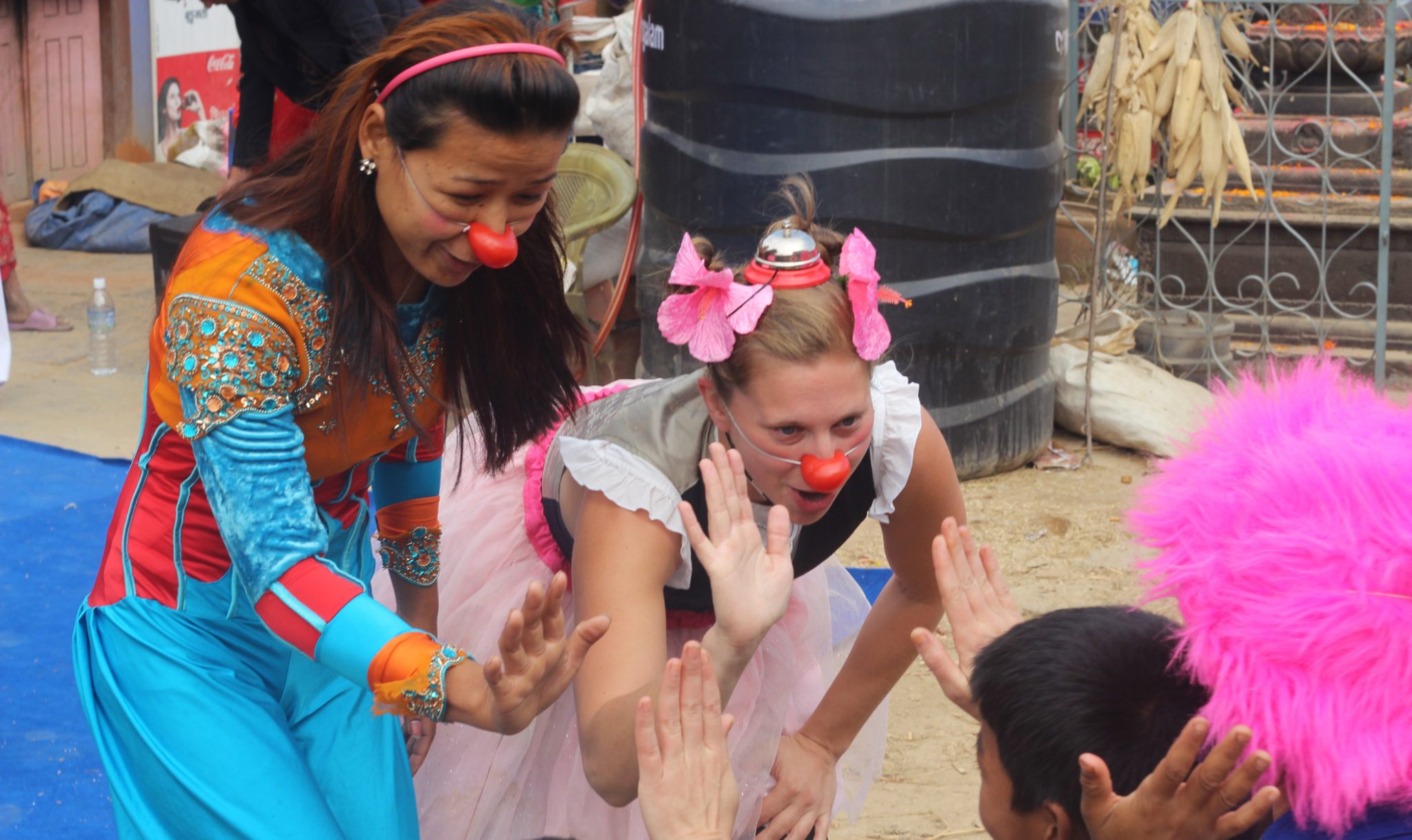 Jamuna Tamang and Juliana Frick greet the crowd